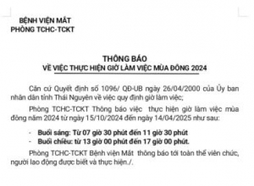 thay doi gio lam viec mua dong nam 2024